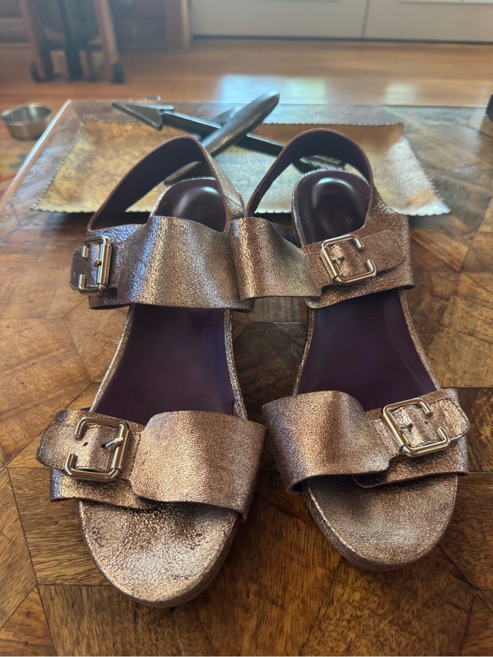 Vaneli Purple Label Metallic Wedge Sandals in NARROW width
